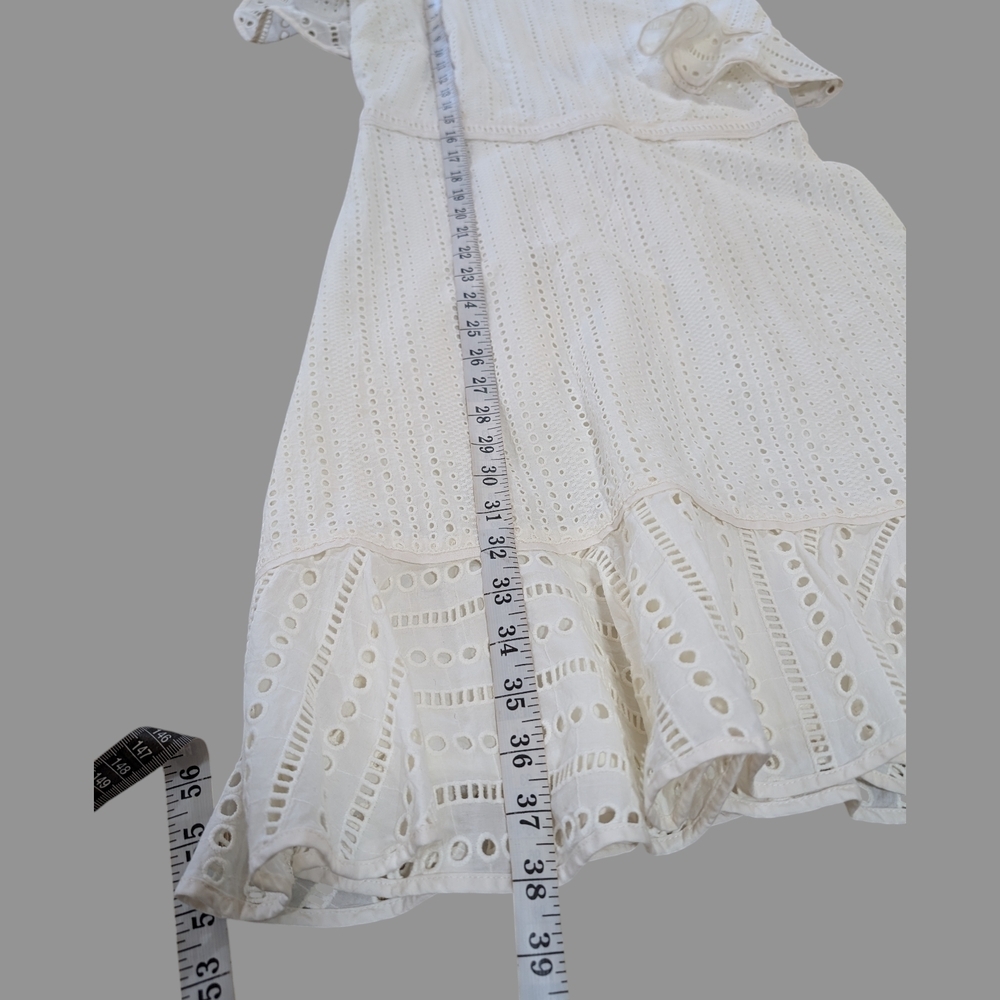 Banana Republic Cream Eyelet Midi Dress Women's Size 8 Preppy Lace Flare Sleeve - Picture 9 of 14